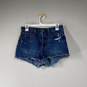 Levi's 501 Cut Off Bermuda Denim Jean Shorts Women's 28 Blue Distressed Casual